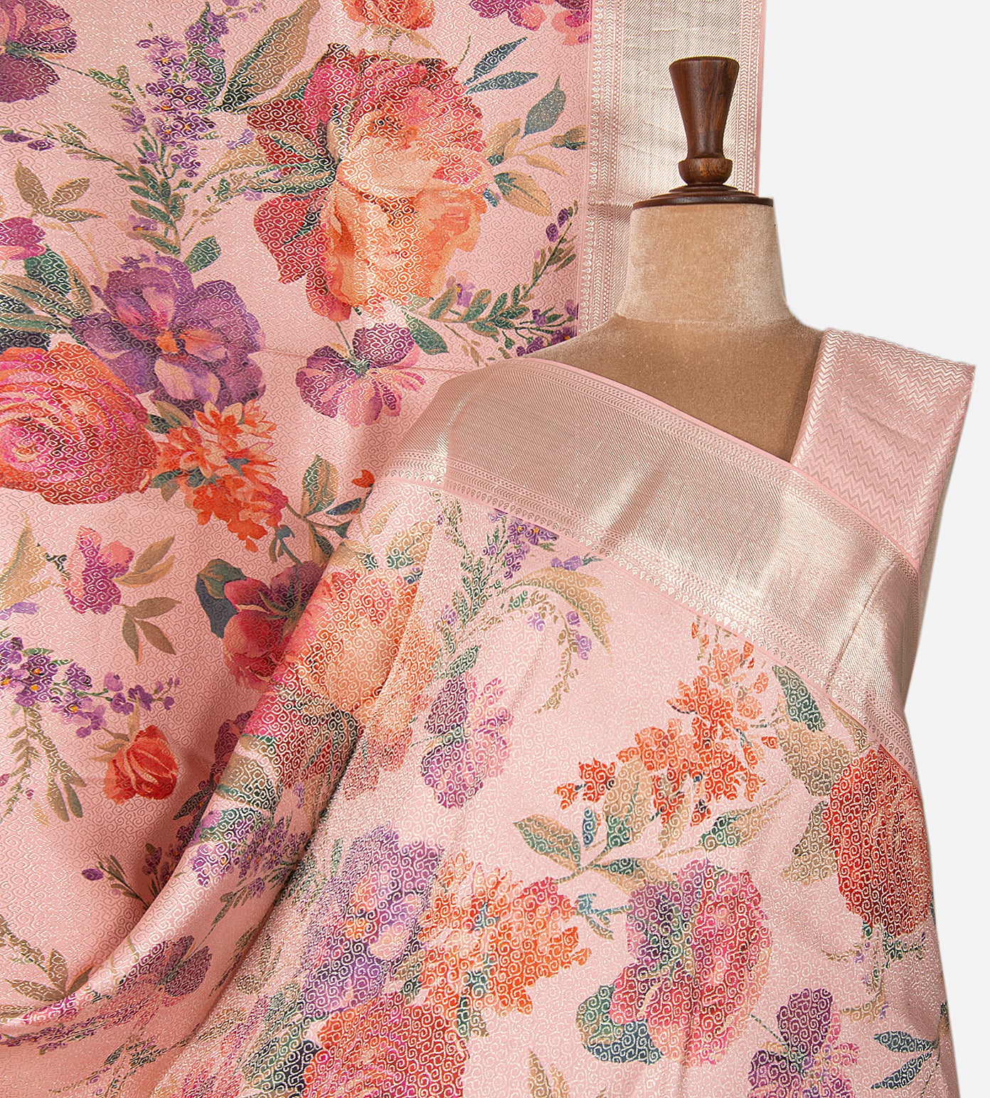 Light Peach Kanchipuram Silk Saree