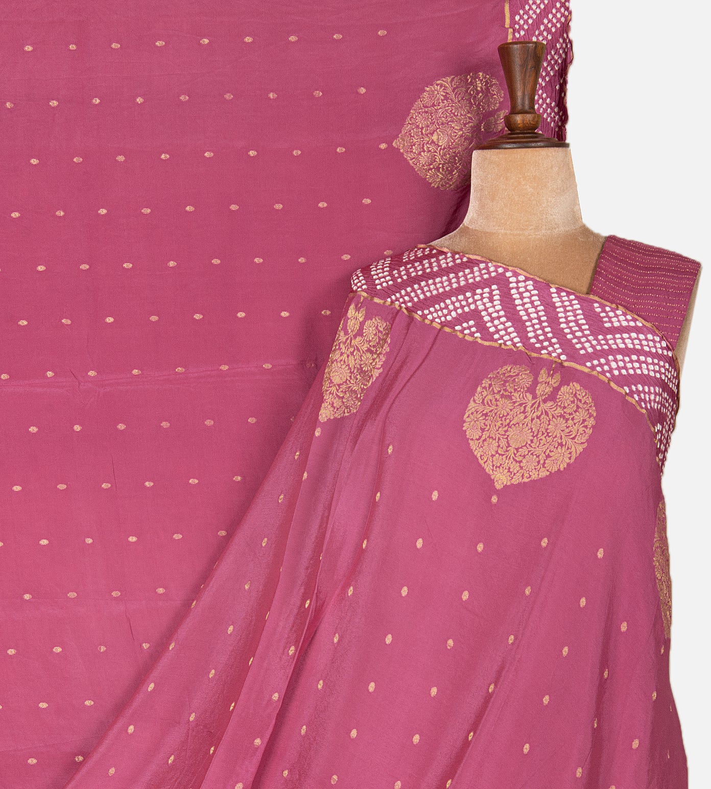 Pink Bandhani Mysore Crepe Saree