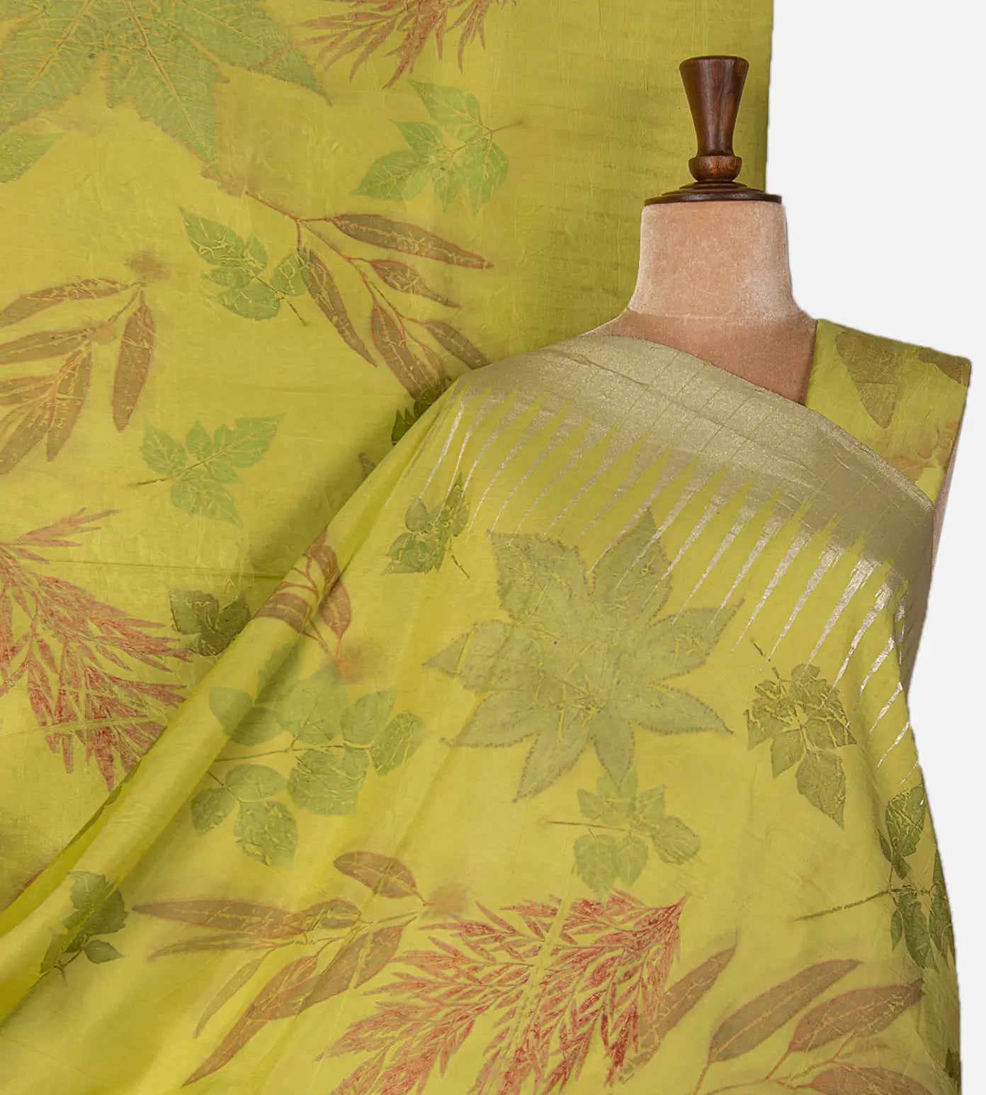 Green Eco-printed Kanchipuram Silk Saree