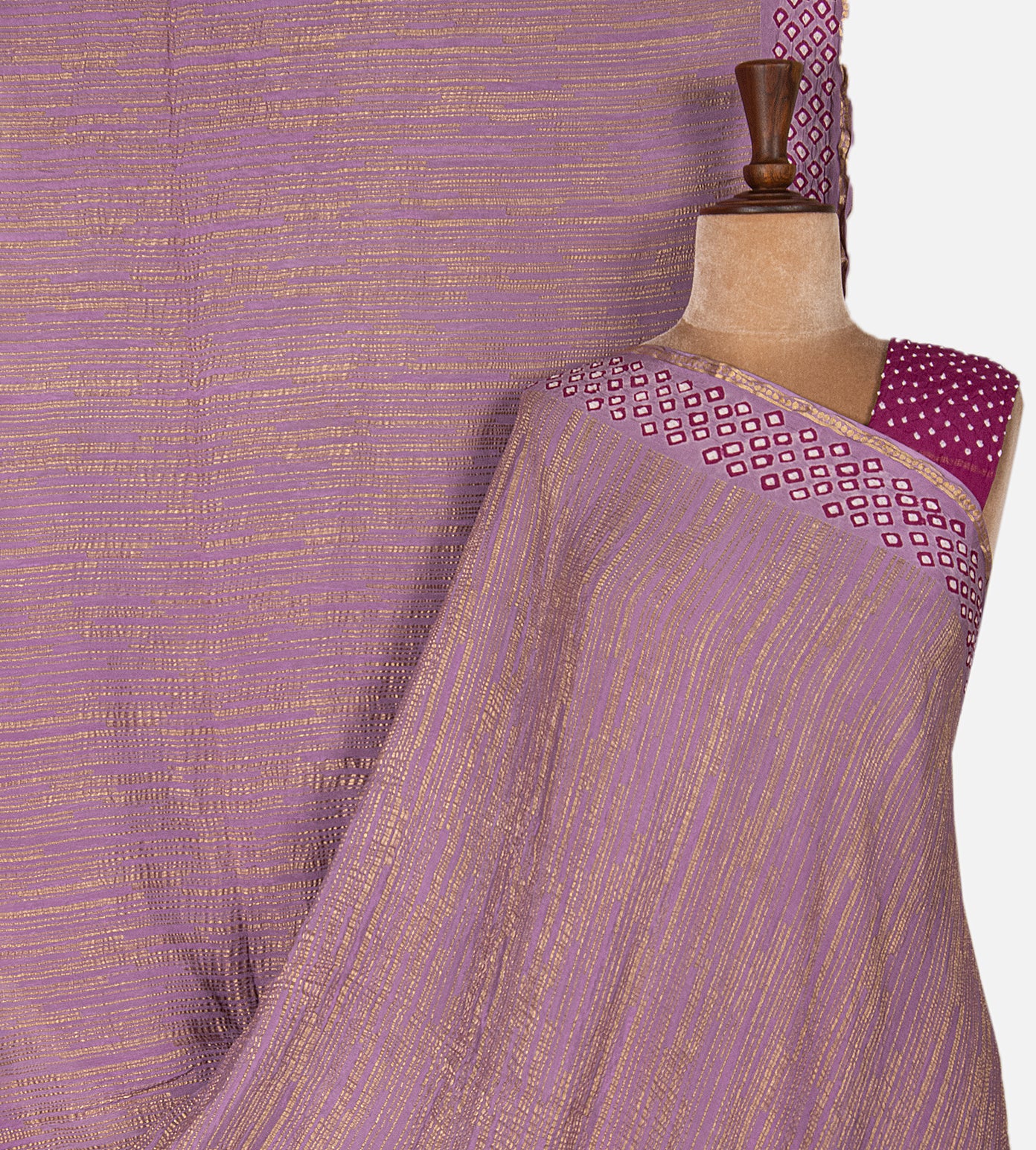 Mauve Bandhani Mysore Crepe Saree