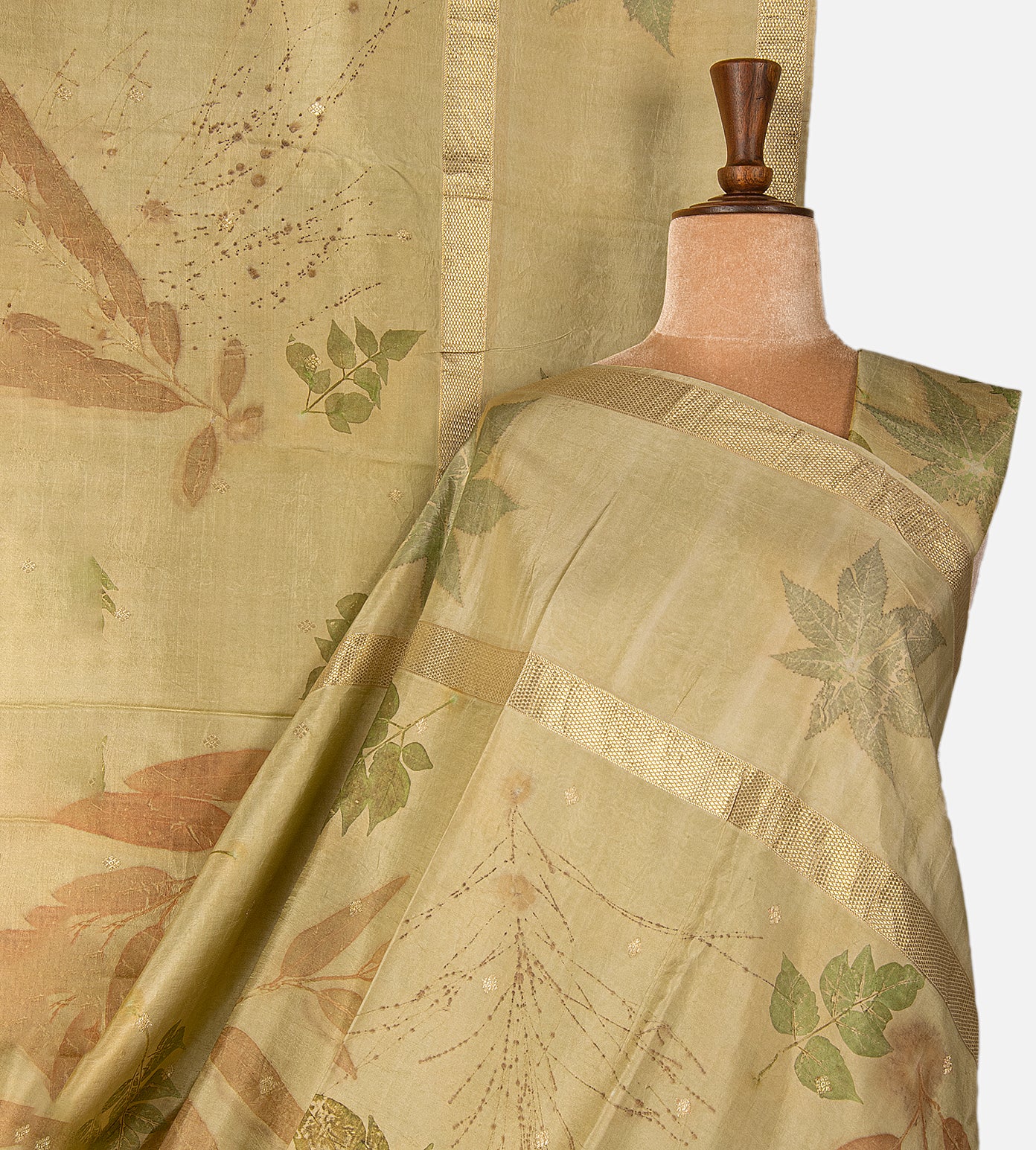 Green Eco-printed Kanchipuram Silk Saree