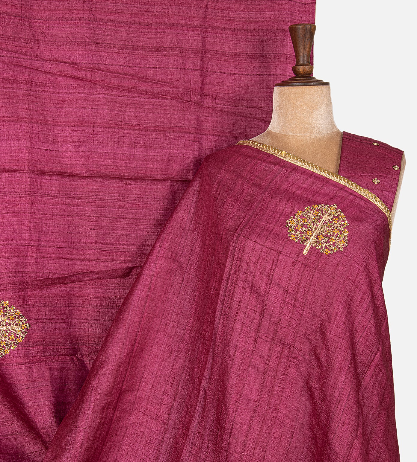 Pink Tussar Zardozi Hand Embroidery Saree