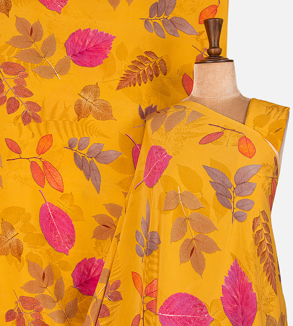 Yellow Printed Crepe Saree