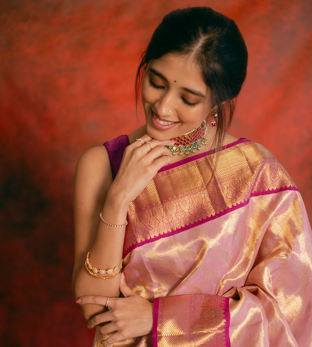 Baby Pink Kanchipuram silk saree