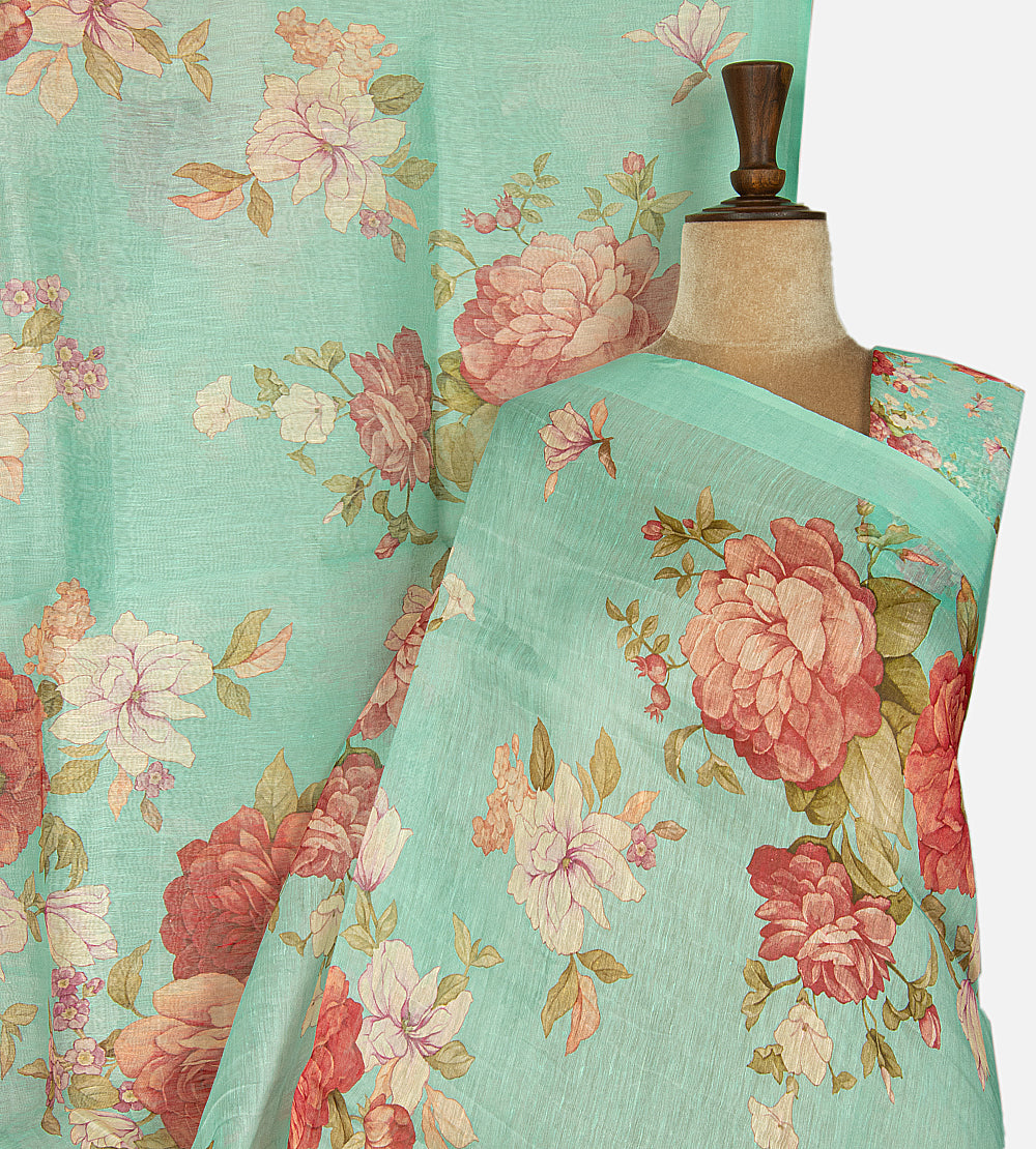 Pastel Mint Green Linen Saree