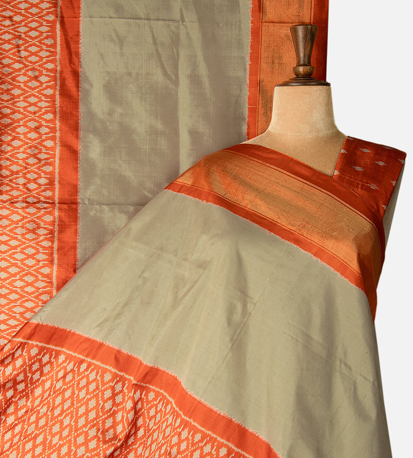 Beige Ikkat Silk Saree