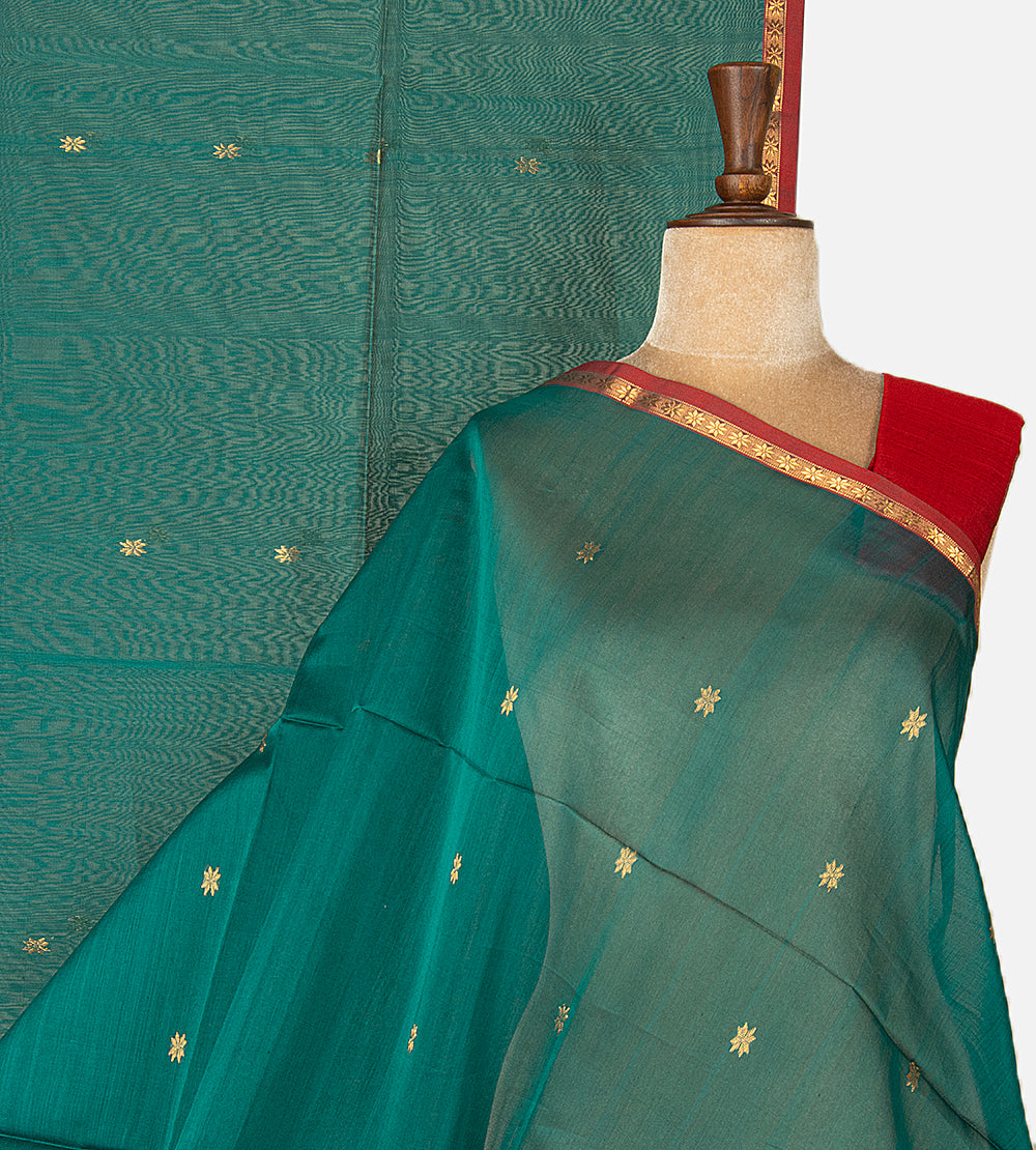 Teal Green Maheshwari Cotton Saree