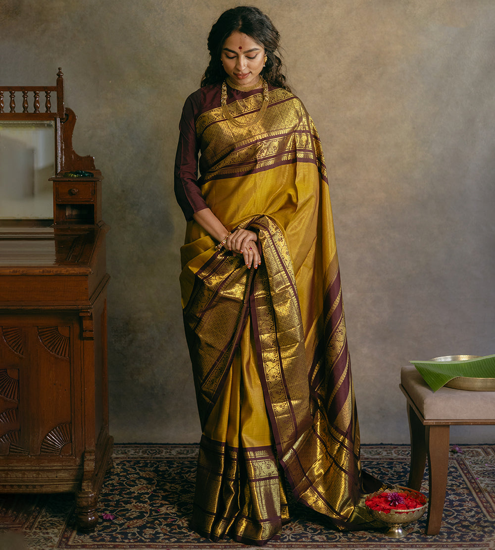 Mustard Yellow Kanchipuram Silk Saree