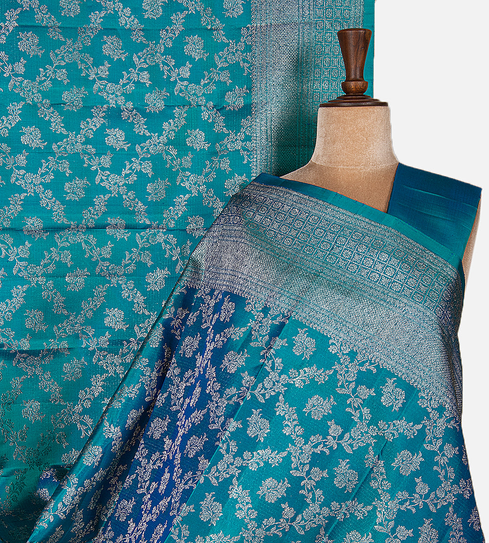 Peacock Blue Kanchipuram Silk Saree