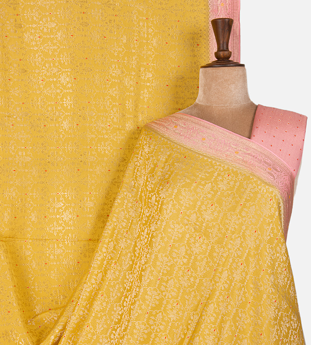 Yellow Banarasi Crepe Saree