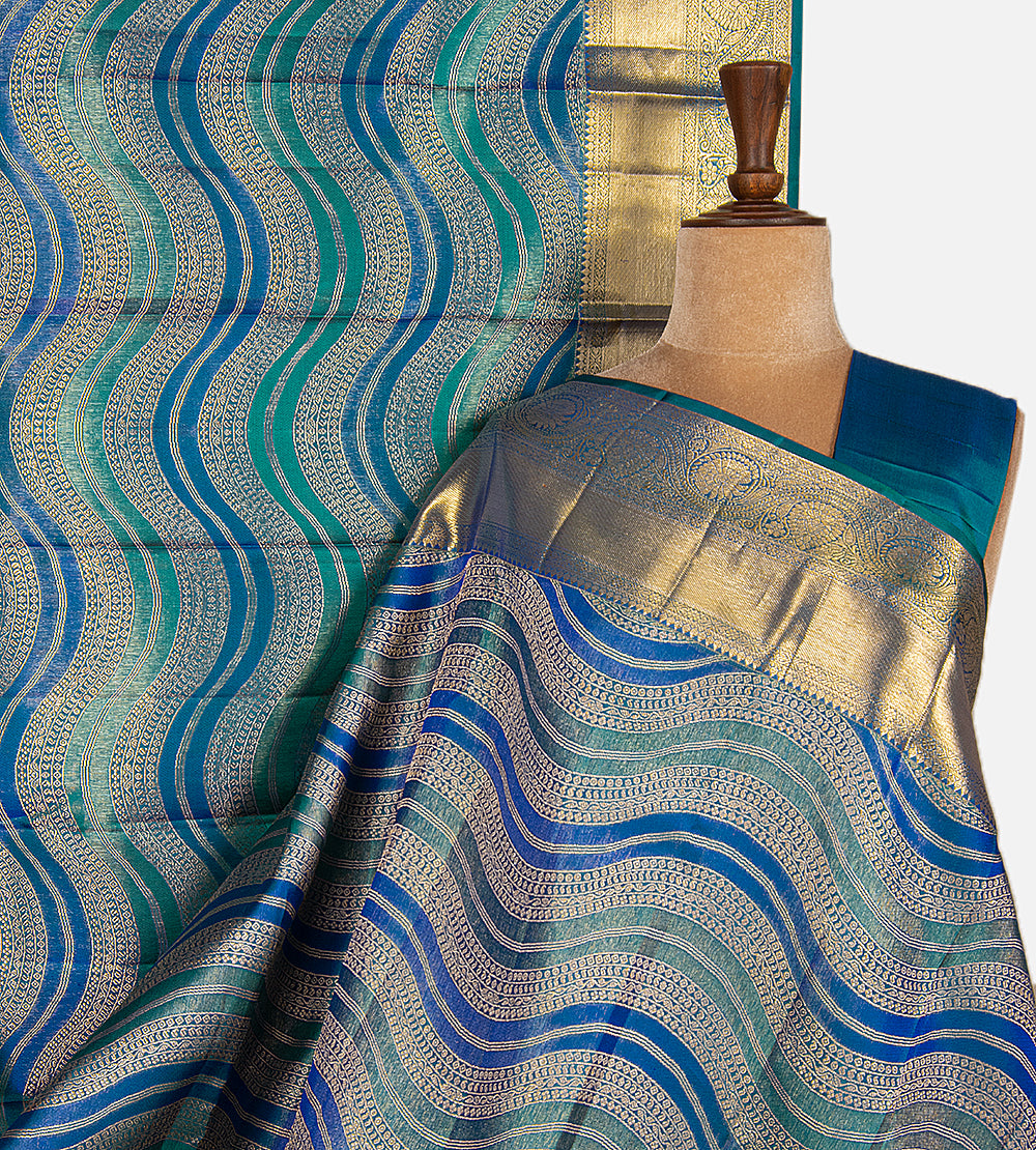 Cobalt Blue and Turquoise Blue Kanchipuram Silk Saree