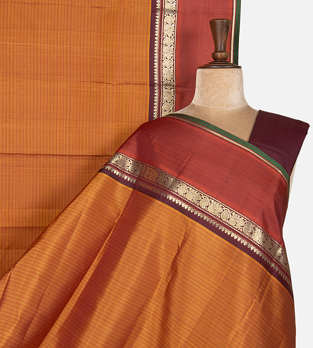Maroon and Mustard Kanchipuram Silk Saree