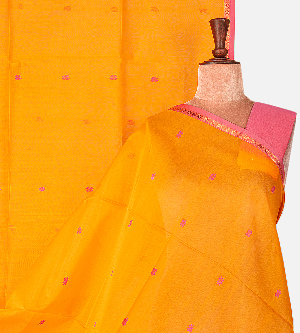 Yellow Maheshwari Cotton Saree