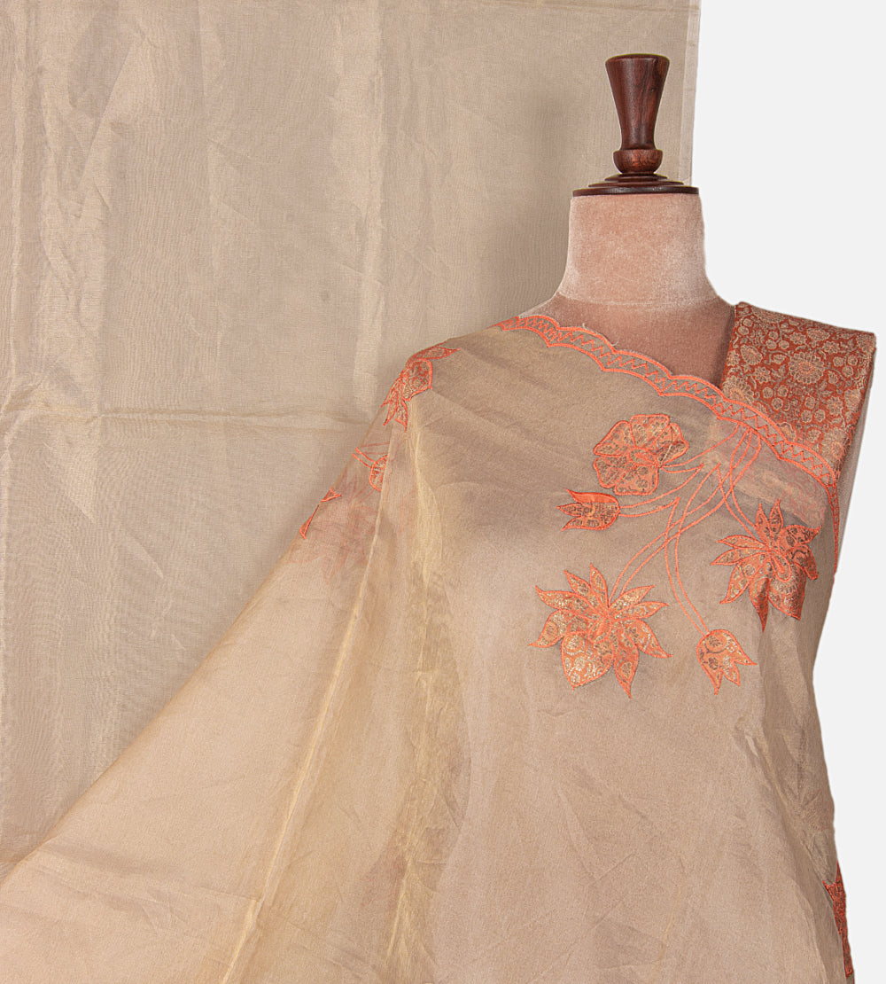 Beige Tissue Organza Saree