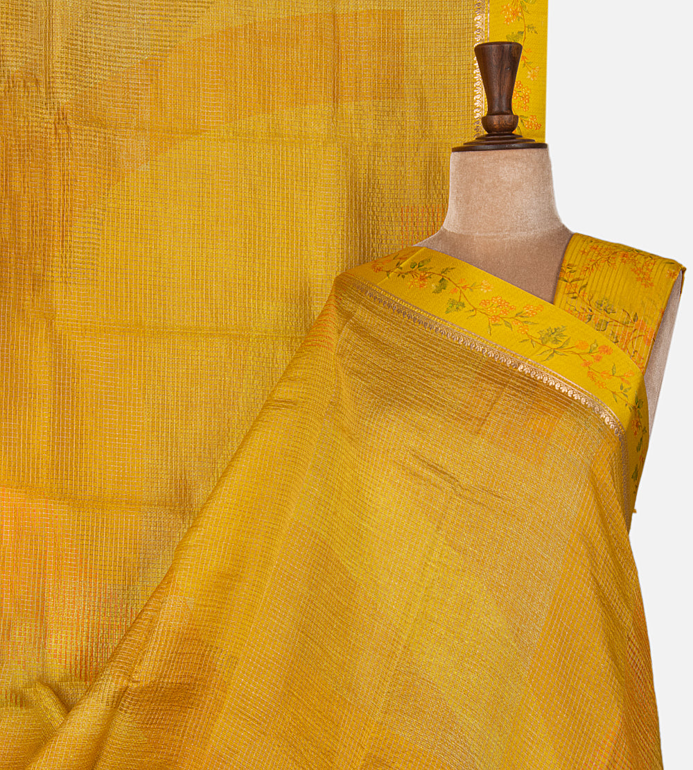 Yellow Tussar Kota Saree