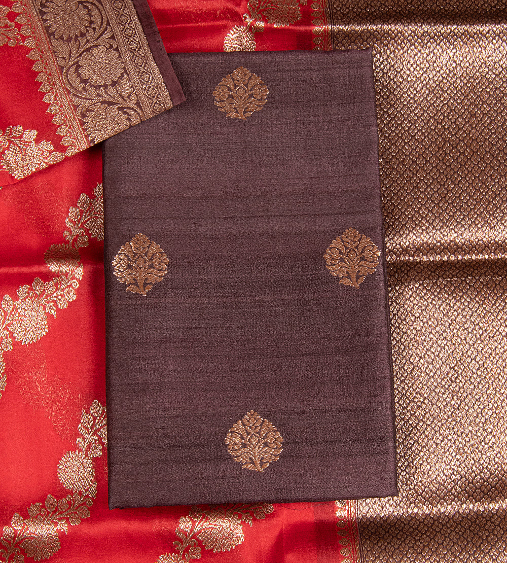 Dark Coffee Brown Banarasi Tussar Salwar