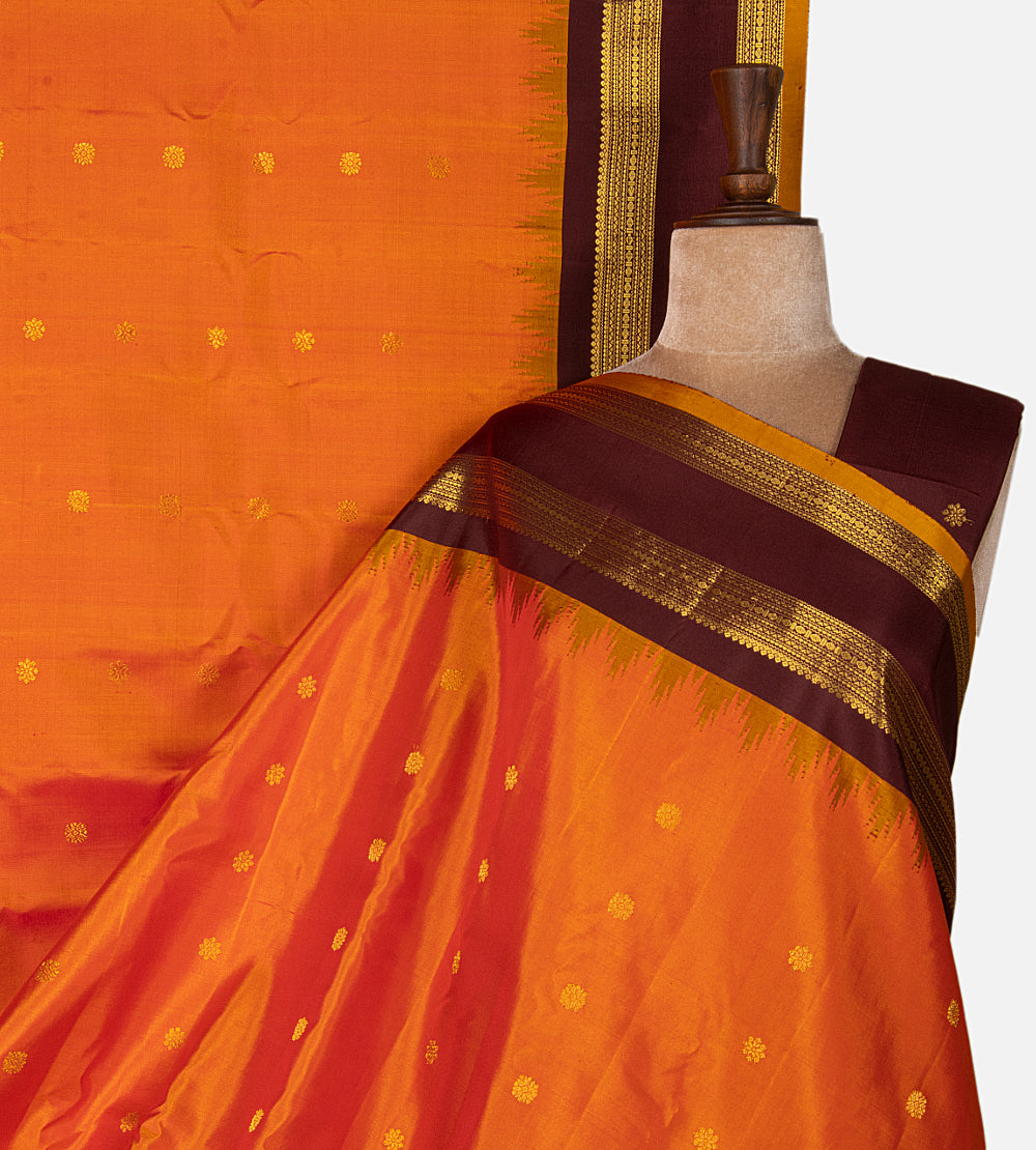 Pinkish Orange Gadwal Silk Saree