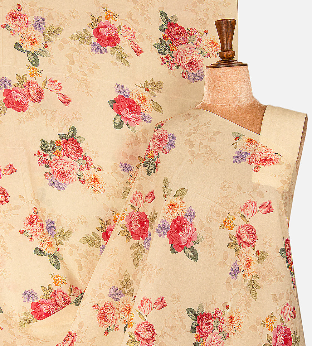 Light Beige Printed Crepe Saree