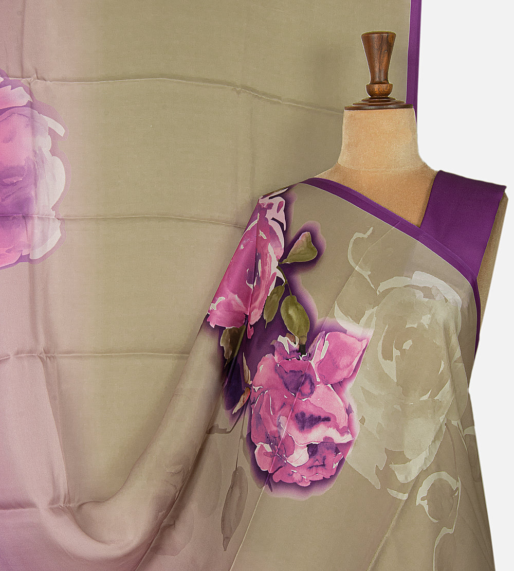 Light Beige Satin Crepe Saree