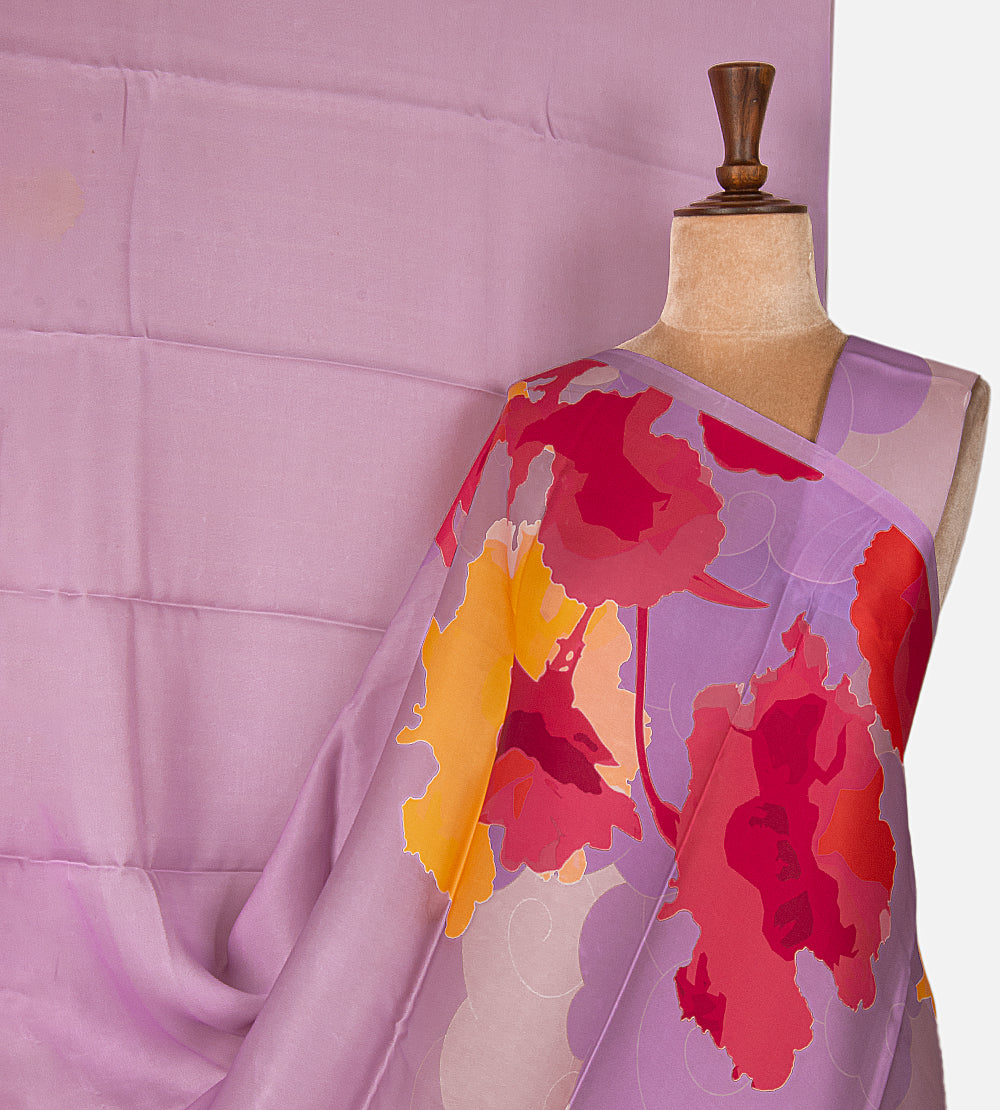 Lavender Satin Crepe Saree