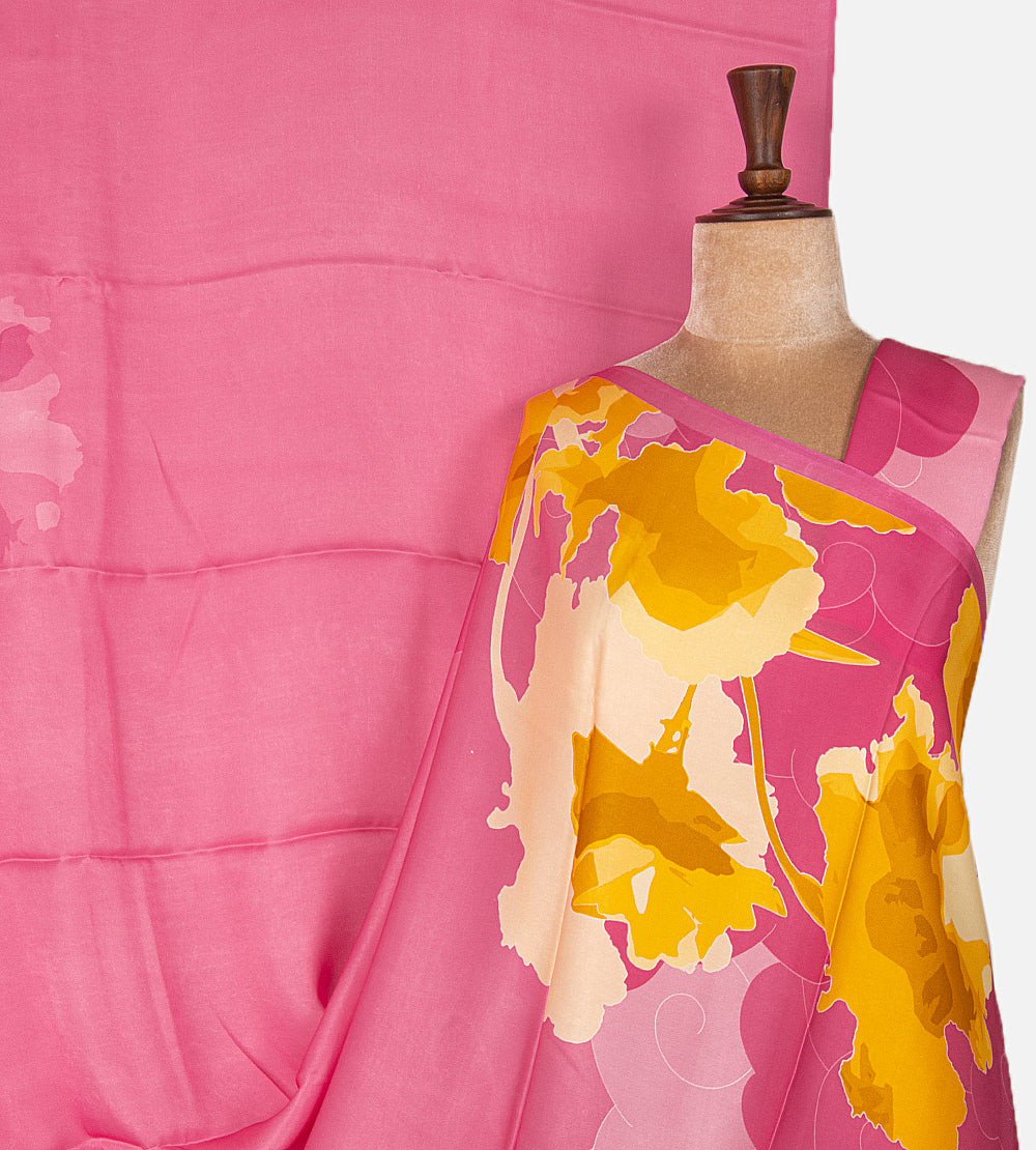 Pink Satin Crepe Saree