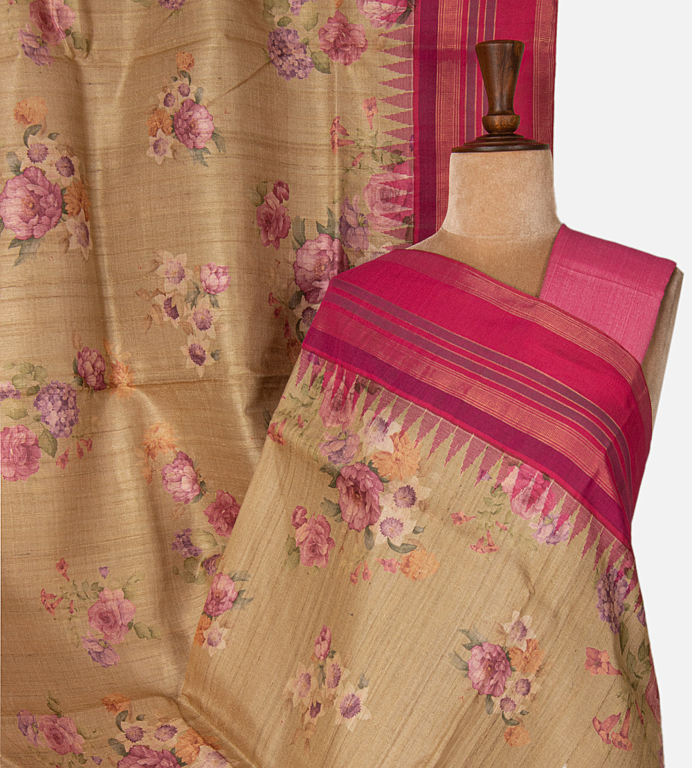 Beige Tussar Saree