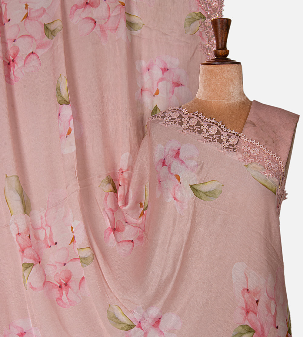 Pastel Pink Chiffon Saree