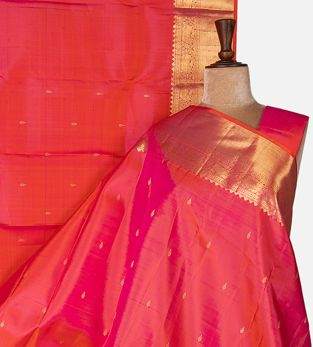 Pinkish Orange Kanchipuram Silk Saree