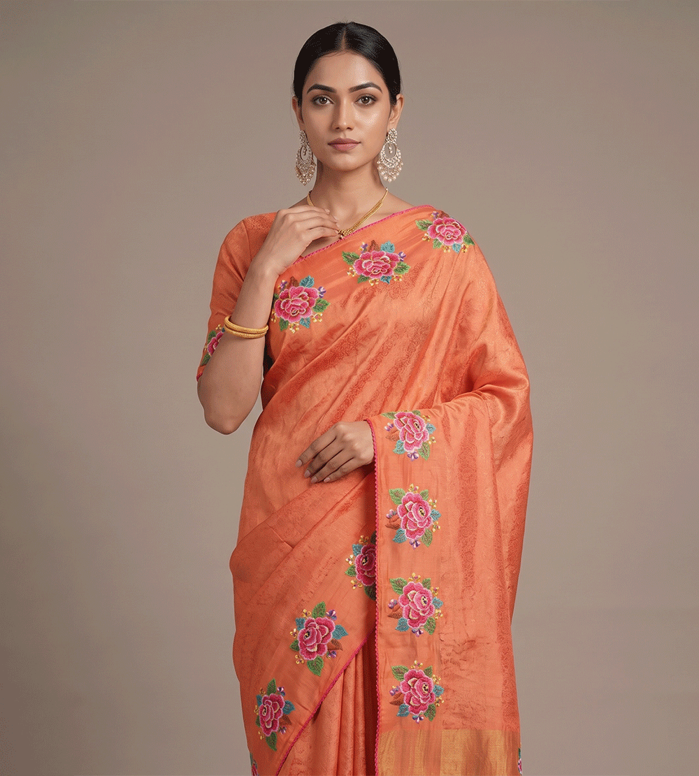 Orange Tussar Saree