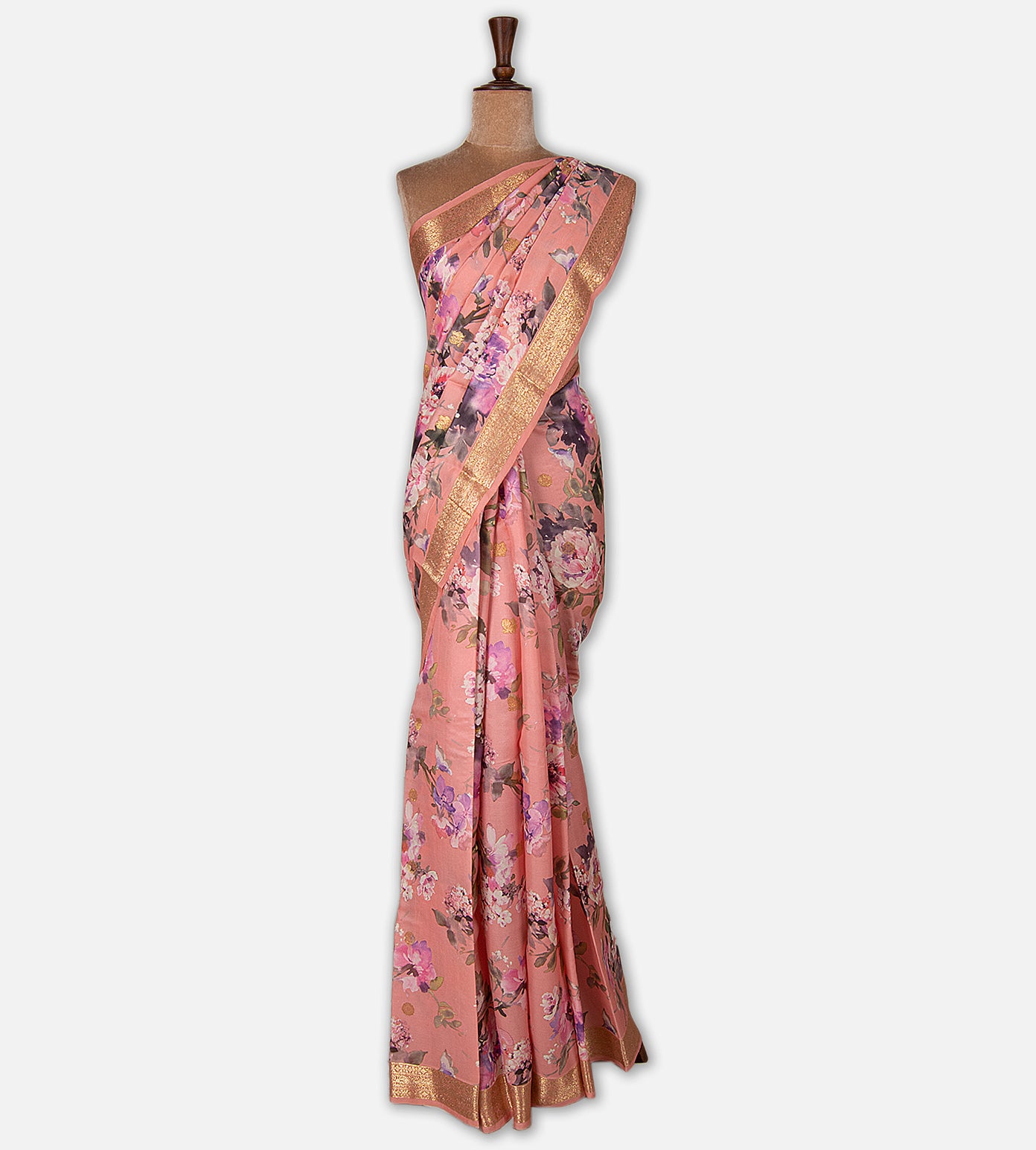 Peach Kora Kanchipuram Silk Saree