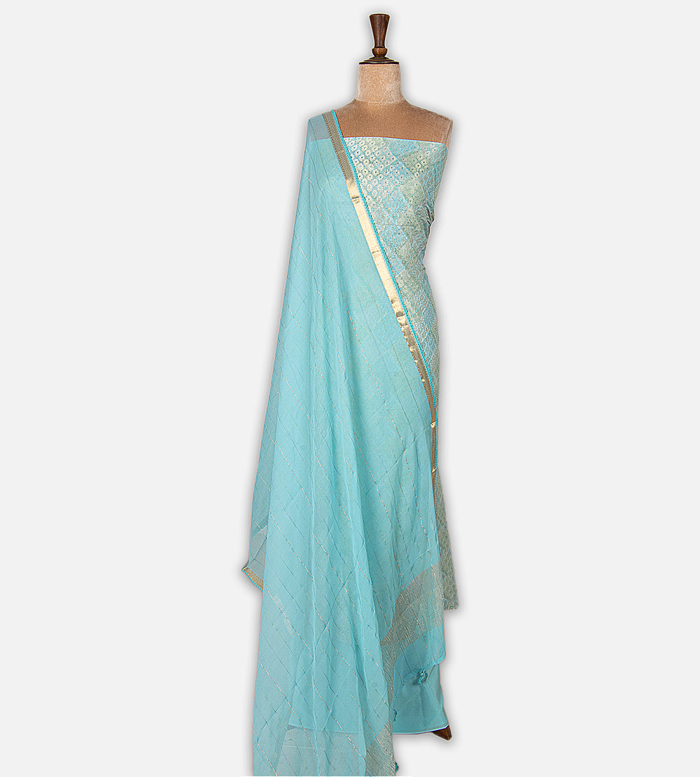 Blue and Green Banarasi Crepe Salwar