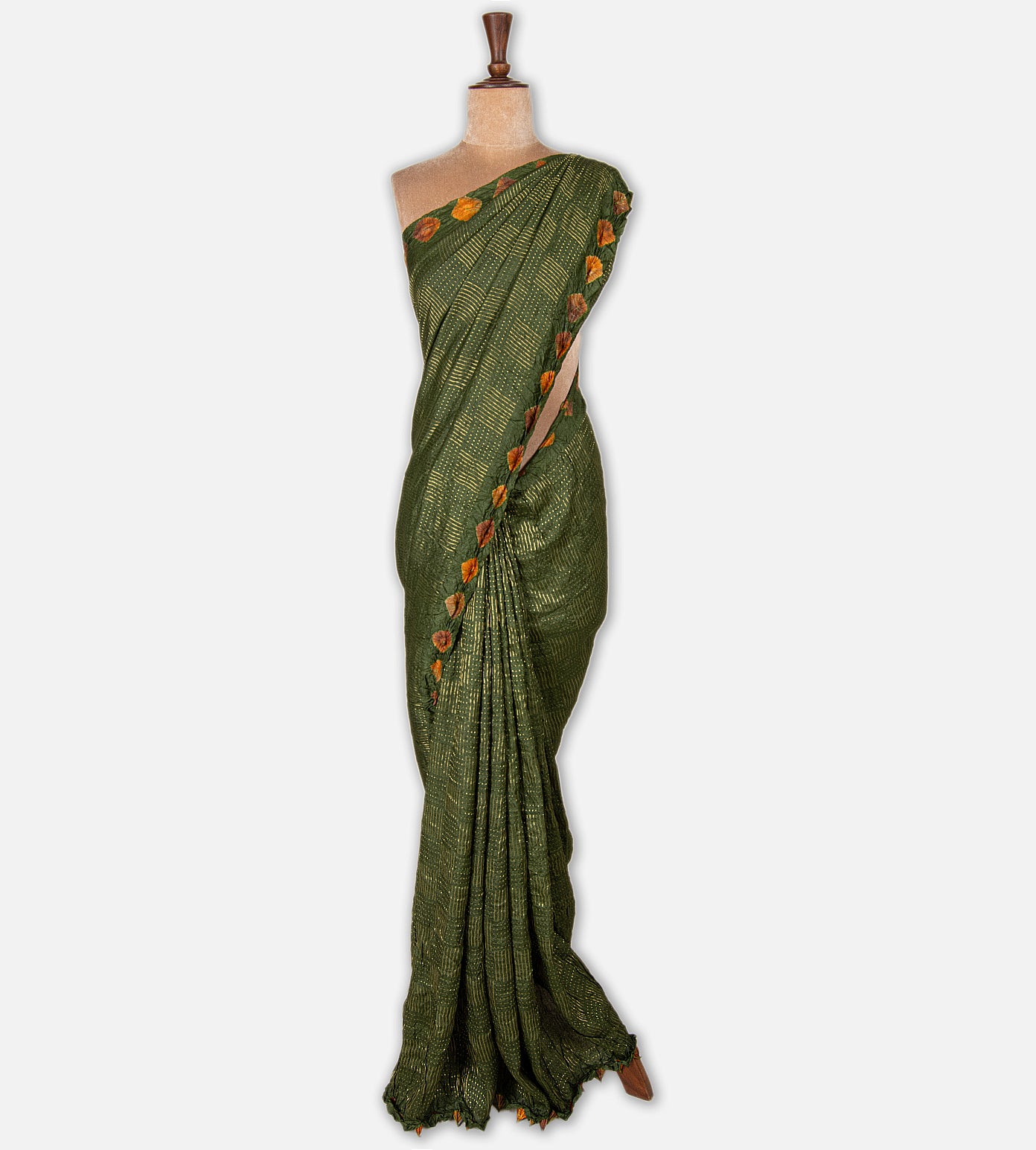 Green Tussar Bandhani Saree