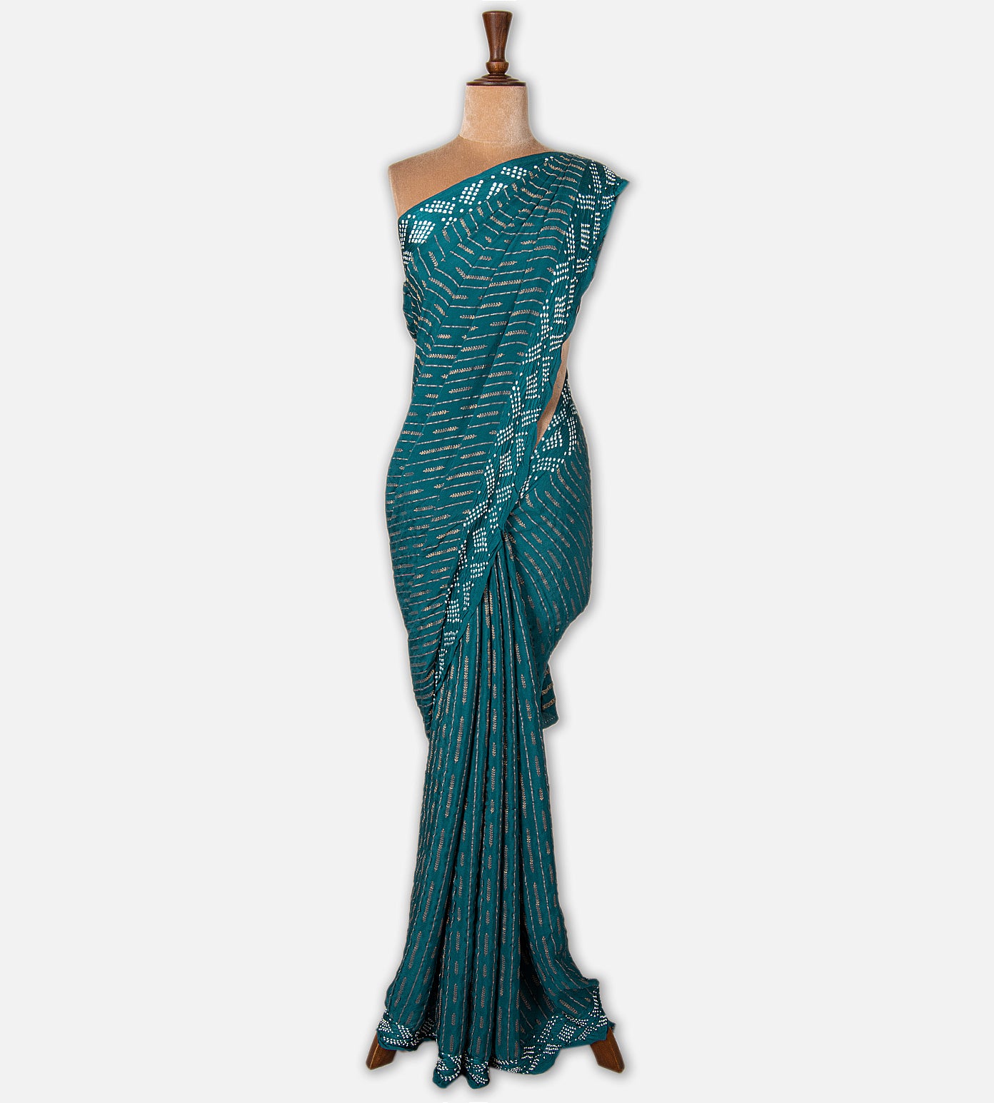 Blue Bandhani Mysore Crepe Saree