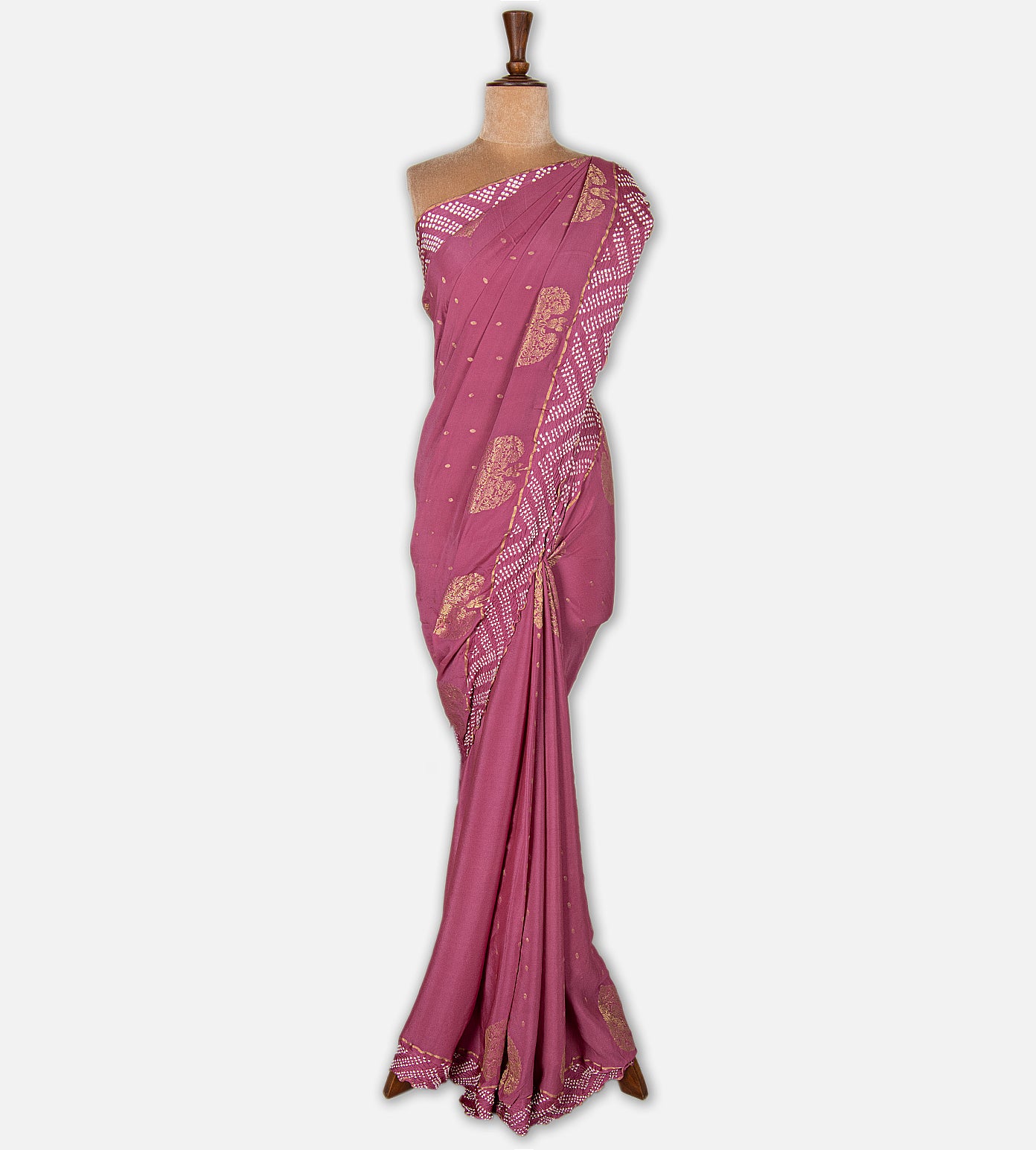 Pink Bandhani Mysore Crepe Saree