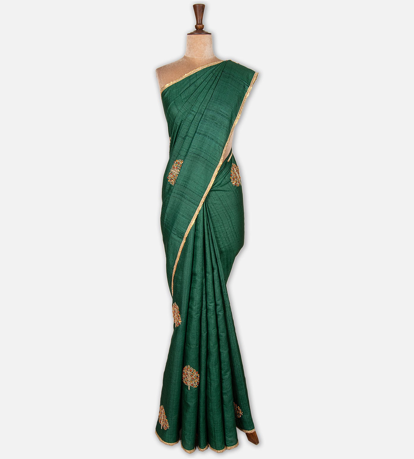 Green Tussar Zardozi Hand Embroidery Saree