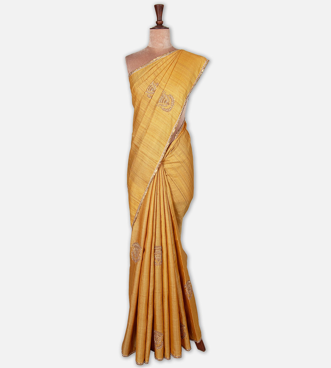 Yellow Tussar Zardozi Hand Embroidery Saree