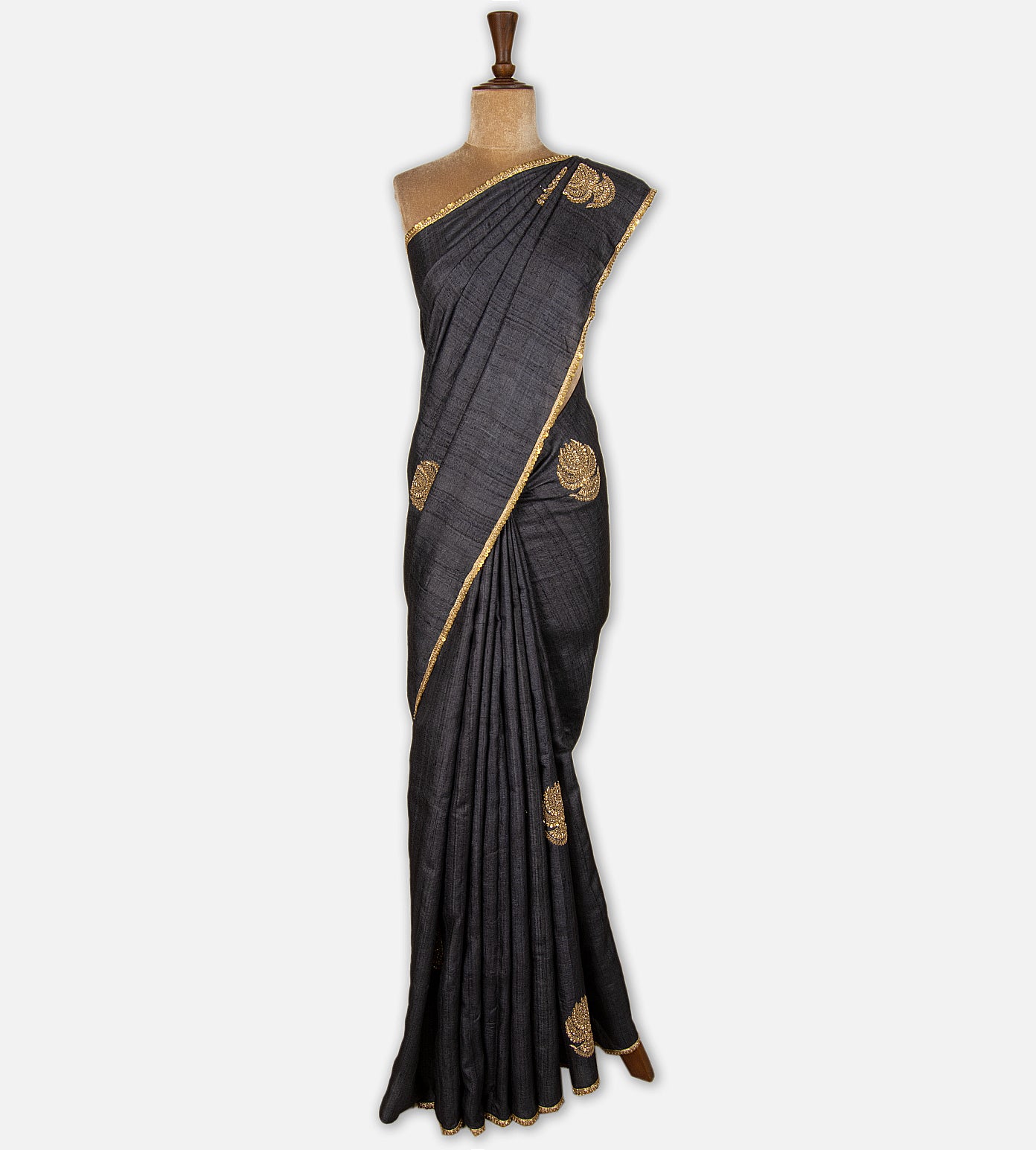 Black Tussar Zardozi Hand Embroidery Saree