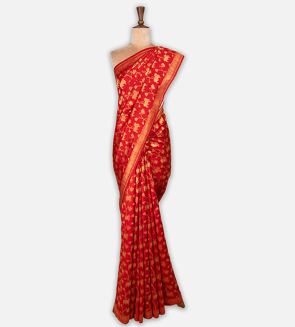 Red Banarasi Tussar Saree