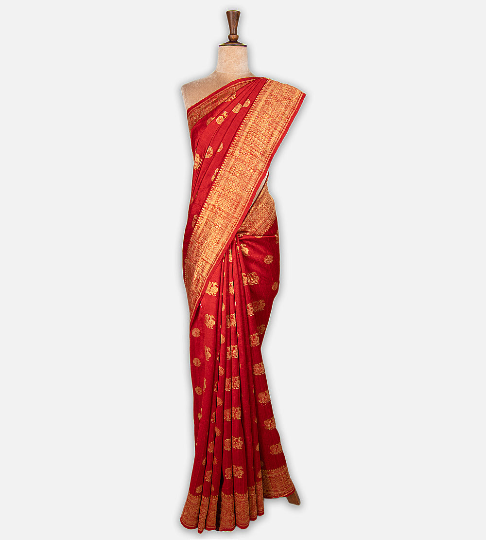 Red Banarasi Tussar Saree