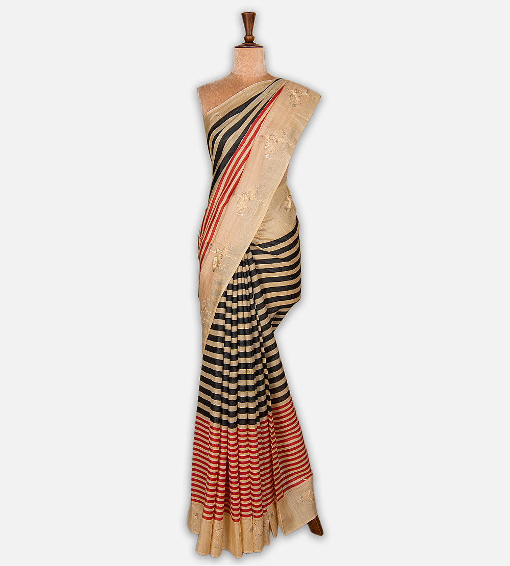Beige Tussar Saree