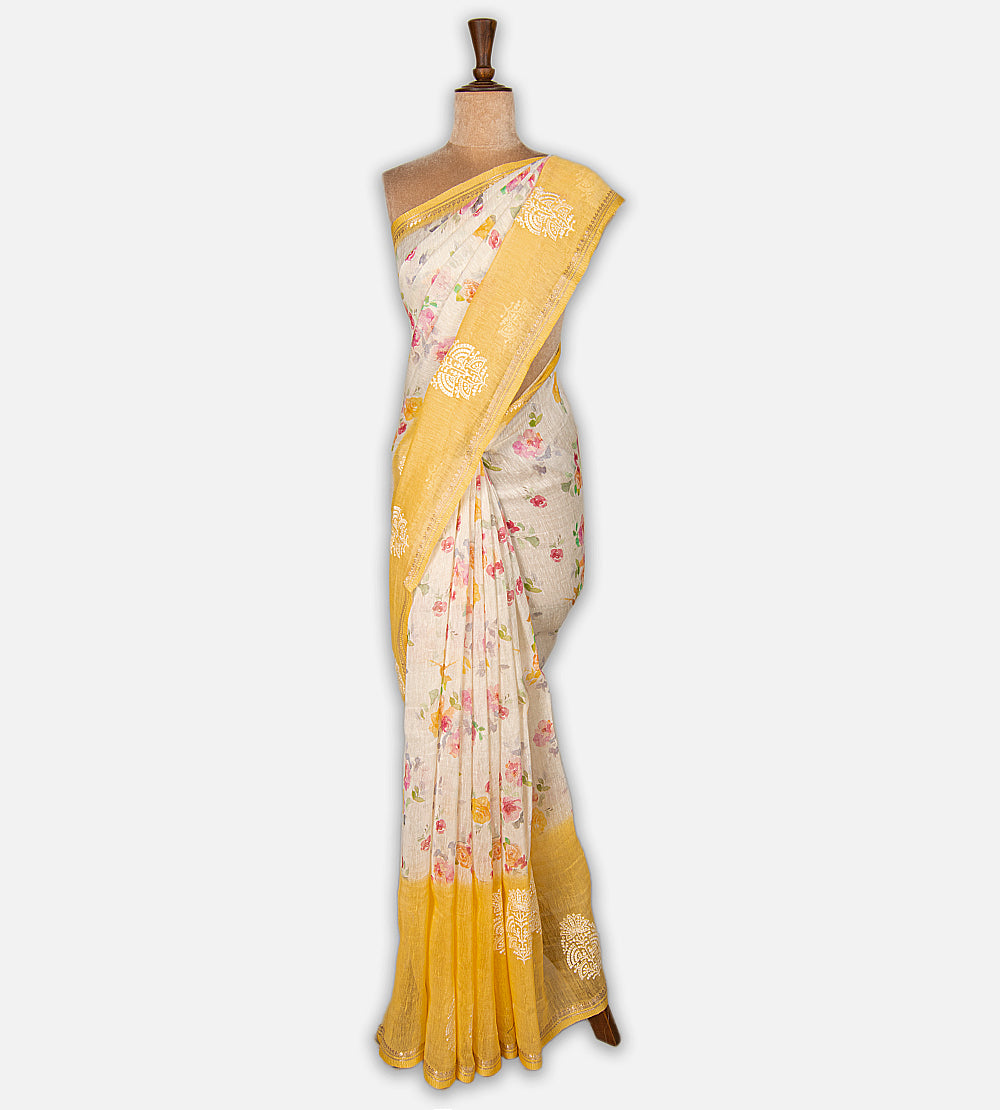 Off-White Linen Saree