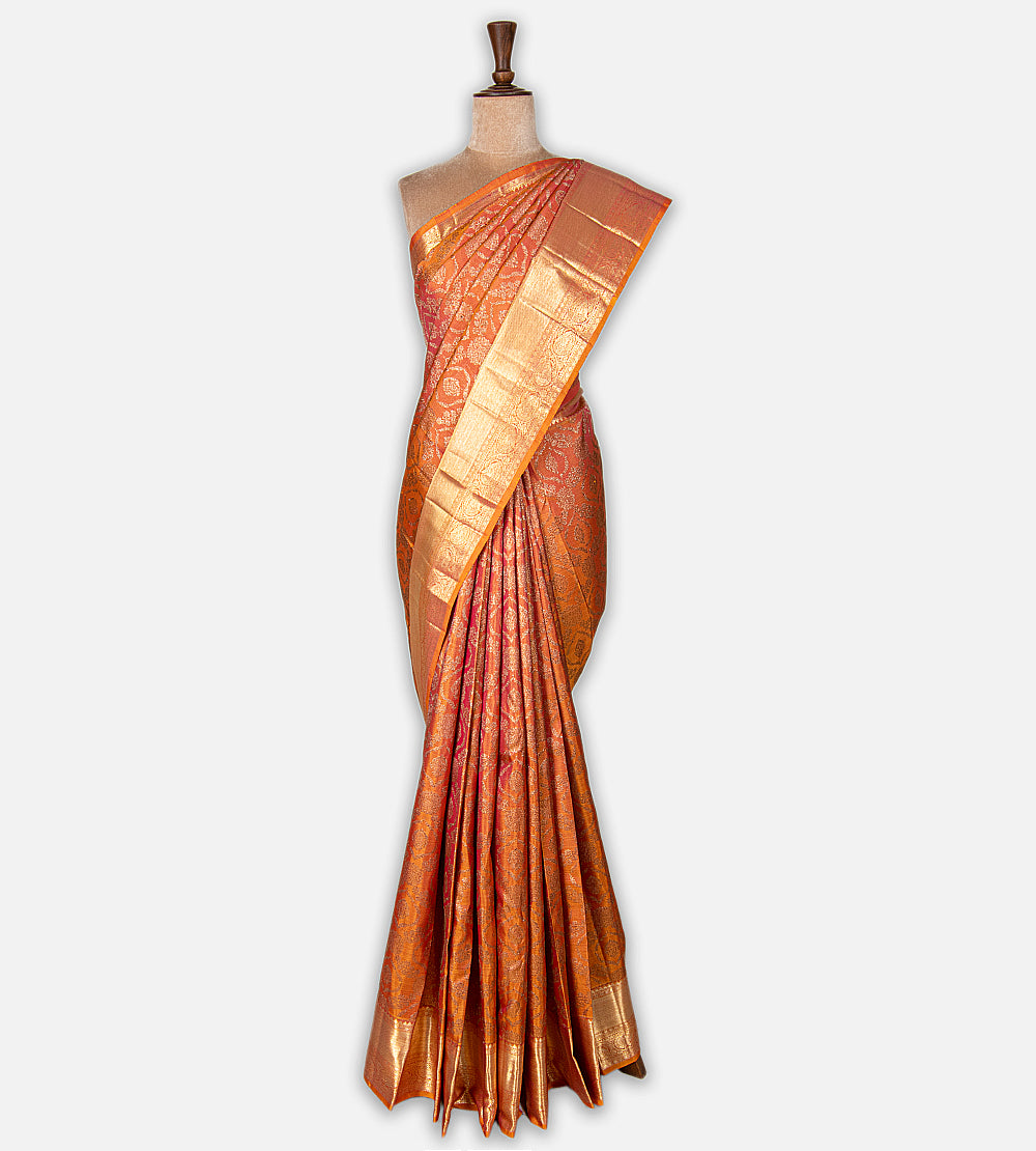 Pinkish Orange Kanchipuram Silk Saree