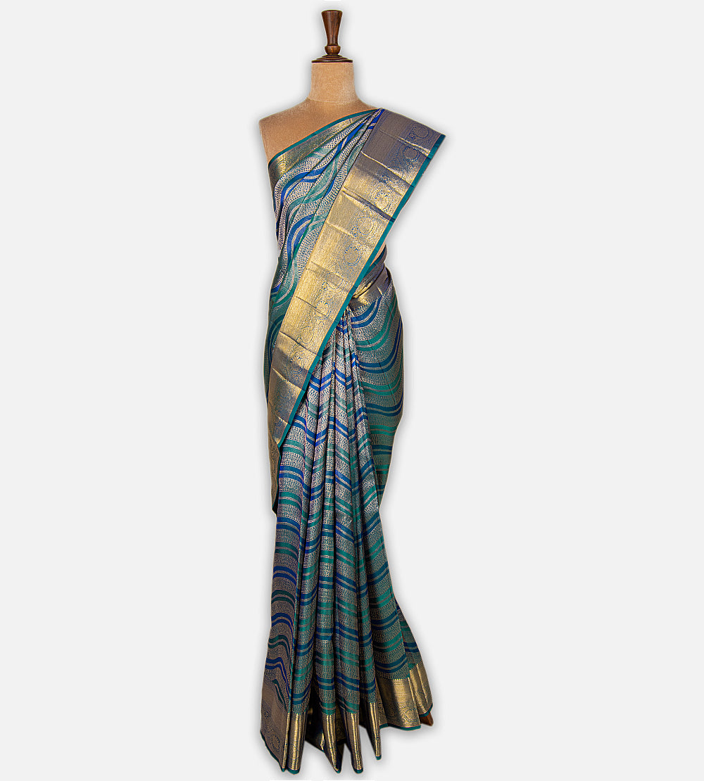 Cobalt Blue and Turquoise Blue Kanchipuram Silk Saree