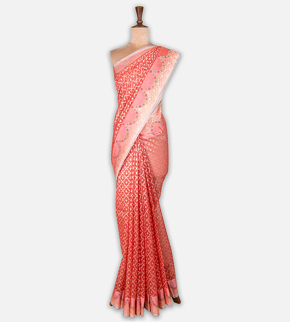 Deep Coral Organza Saree