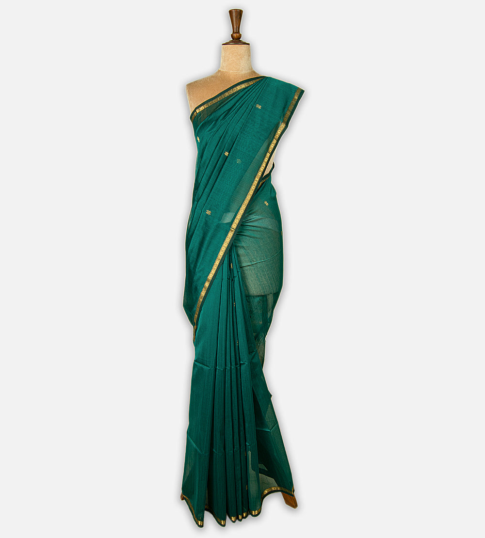 Deep Teal Maheshwari Cotton Saree