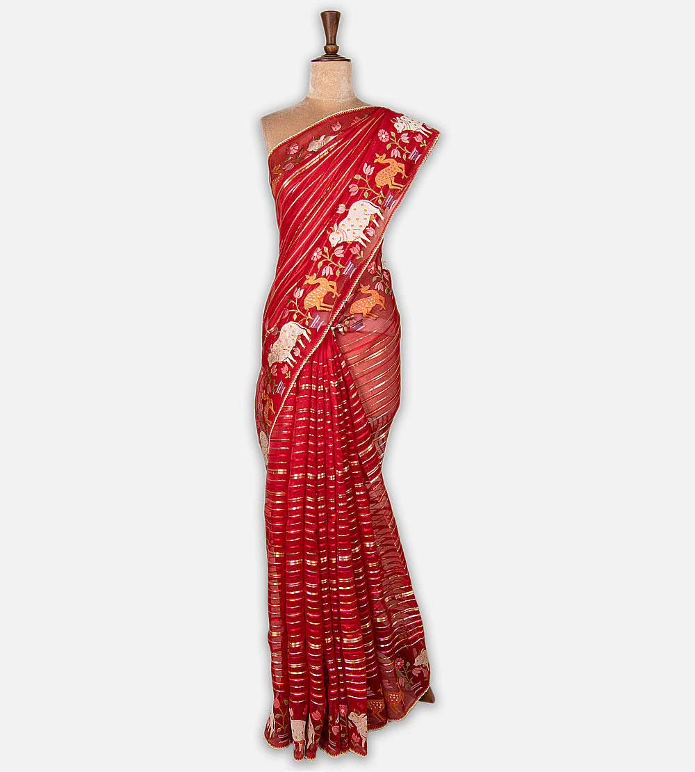 Red Organza Saree