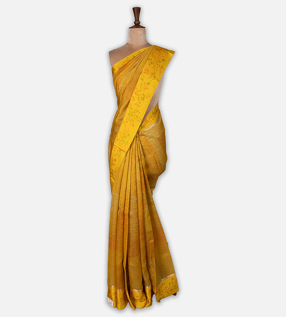 Yellow Tussar Kota Saree