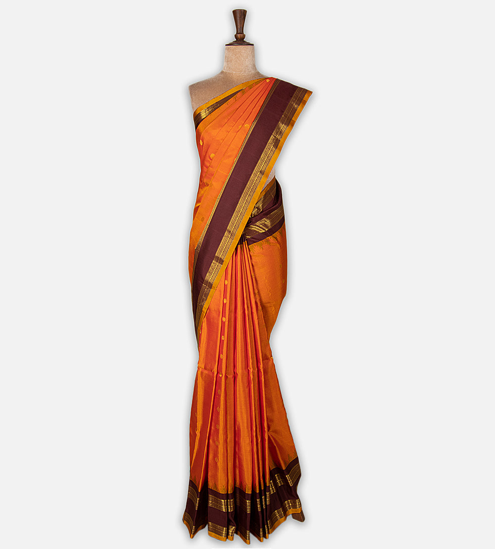 Pinkish Orange Gadwal Silk Saree
