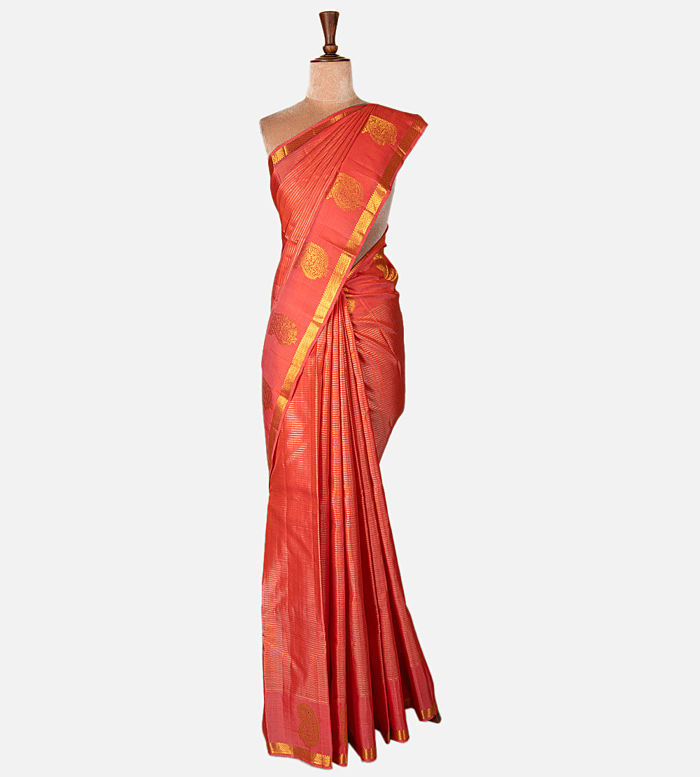 Deep Coral Kanchipuram Silk Saree