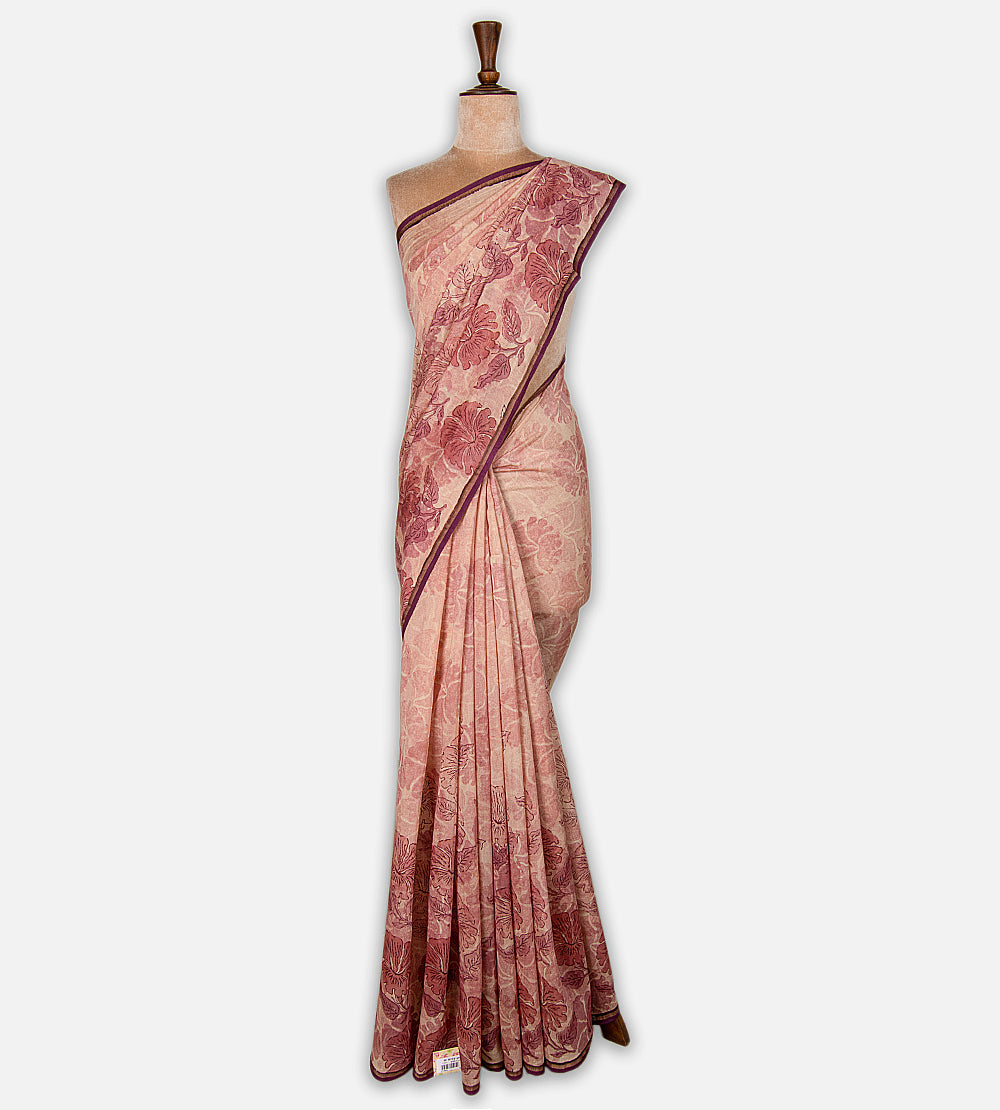Beige Chanderi Cotton Saree